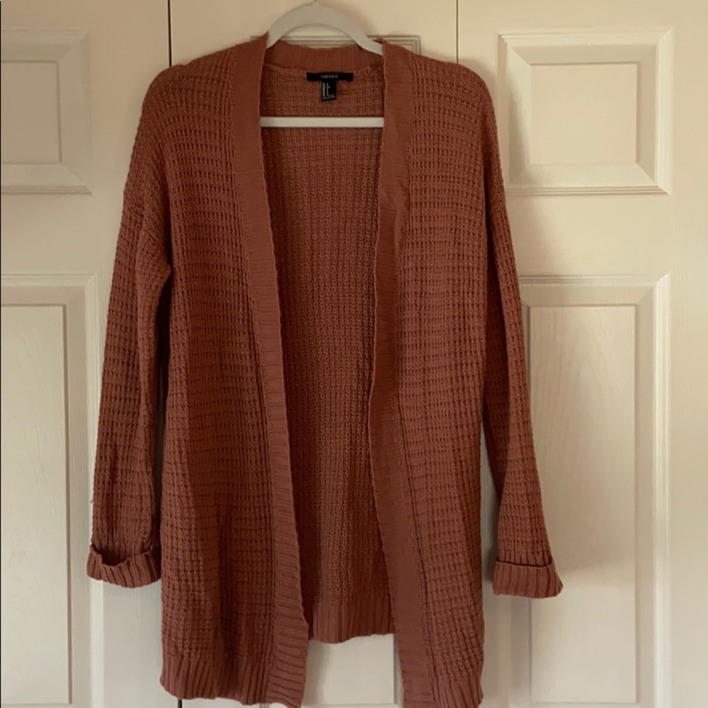 Forever 21 Rustic Coral Mid-Length Cardigan
